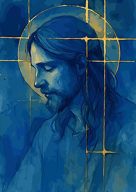 Blue and Gold Jesus Portrait