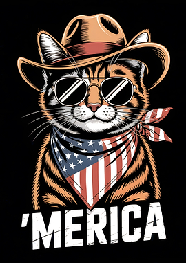 Patriotic Cat Cowboy with Sunglasses