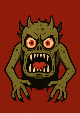 Cartoon Monster with Red Eyes