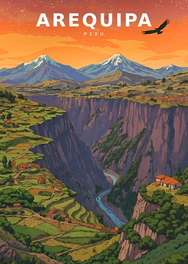 Peru Travel Vintage Landscape 80s Anime Style – Golden Peaks at Sunrise