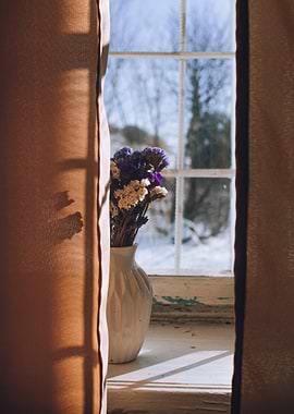 Flowers in vase by window