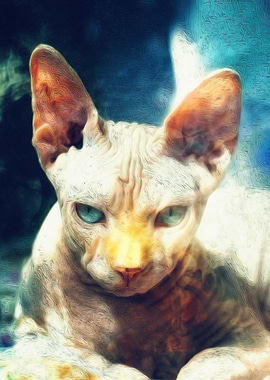 Sphynx Cat Portrait with Blue Eyes