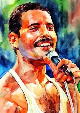 Freddie Mercury Watercolor Portrait