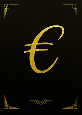 Golden Euro Symbol on Black Background