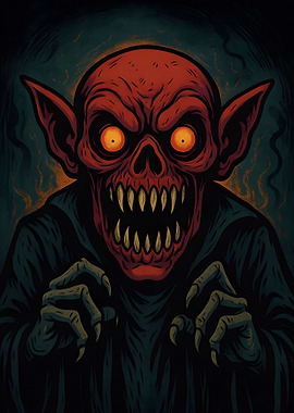 Terrifying Red Demon with Sharp Teeth