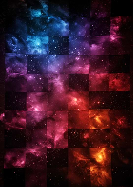 Cosmic Checkerboard: Nebula and Starfield Pattern
