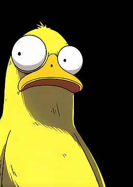 Quirky Yellow Cartoon Duck on Black