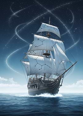 Constellation Sailboat on the Ocean