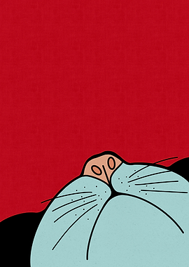 Cartoon Cat Peeking on Red Background