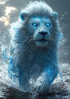 Glowing Lion in Water