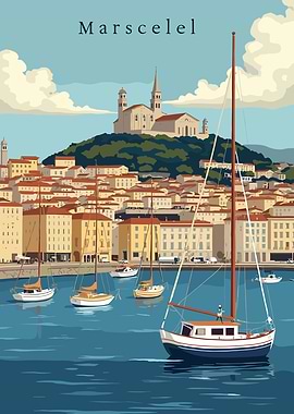 Marscelel Cityscape with Sailboats Illustration