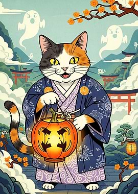 Cat Kimono Halloween Pumpkin