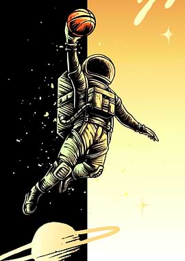 Astronaut Slam Dunk in Space Art