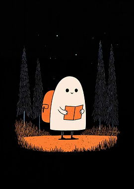 Ghostly Hiker Reading a Book