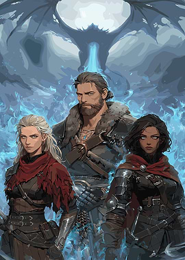 Fantasy Trio with Dragon Backdrop