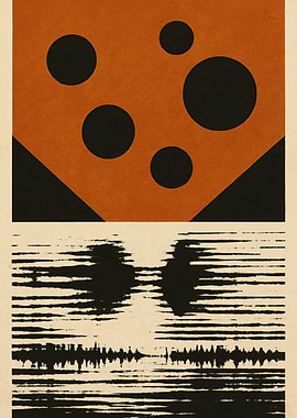 Abstract Geometric Composition in Orange and Black