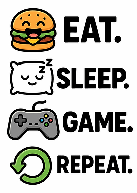Eat Sleep Game Repeat Cartoon