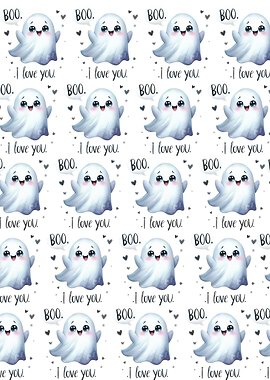 Cute Ghost Pattern with 'Boo' and Love