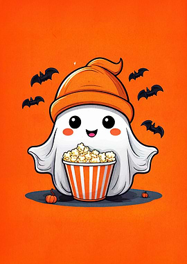 Cute Halloween Ghost with Popcorn