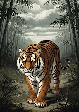 Tiger in Bamboo Forest
