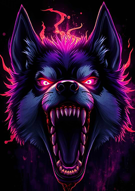 Angry Wolf Head with Glowing Eyes