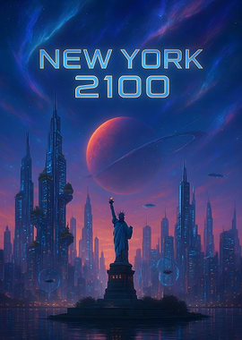 New York 2100 futuristic cityscape
