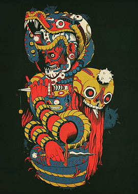 Surreal Snake and Skull Illustration