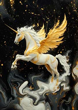 Golden Winged Unicorn on Marble