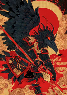 Raven Samurai Warrior with Spear