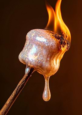 Roasted Marshmallow on Fire – Cozy Campfire Art