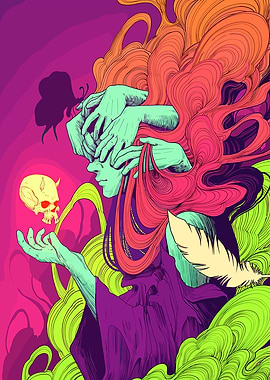 Mystic Woman with Skull and Feather