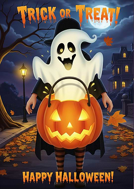 Halloween Ghost with Pumpkin Candy Bucket