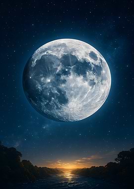 Full Moon Over River Landscape
