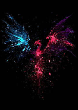 Abstract Phoenix Art with Splatter Effect