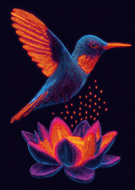 Hummingbird and Lotus Flower Digital Art