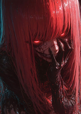 Creepy Red-Haired Woman with Glowing Eyes