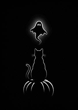 Halloween Cat and Ghost Silhouette