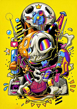 Cat and Skull Graffiti Art