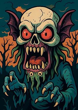 Cartoon Monster with Skull Face