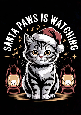 Santa Paws is Watching Cat Art