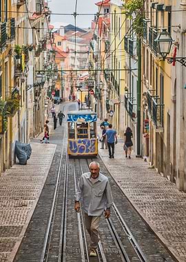 Lisbon Street with Tram and Pedestrians