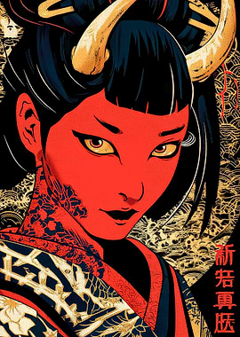 Demon Girl with Horns and Tattoo