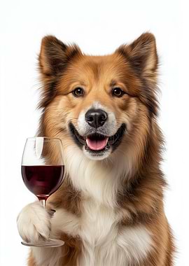 Icelandic Sheepdog with Wine Glass Portrait