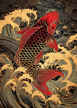 Red and Gold Koi Fish Art