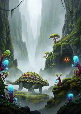 Ankylosaurus misty landscape