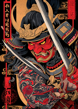 Fearsome Samurai Warrior with Dual Swords