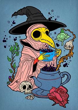 Plague Doctor Brewing Potion Illustration
