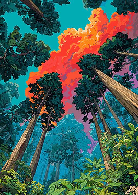 Forest Canopy with Colorful Sky