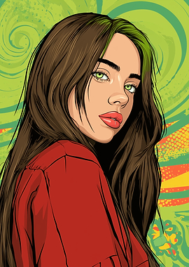 Billie Eilish Portrait with Green Accents