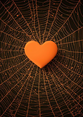 Orange Heart on Spider Web